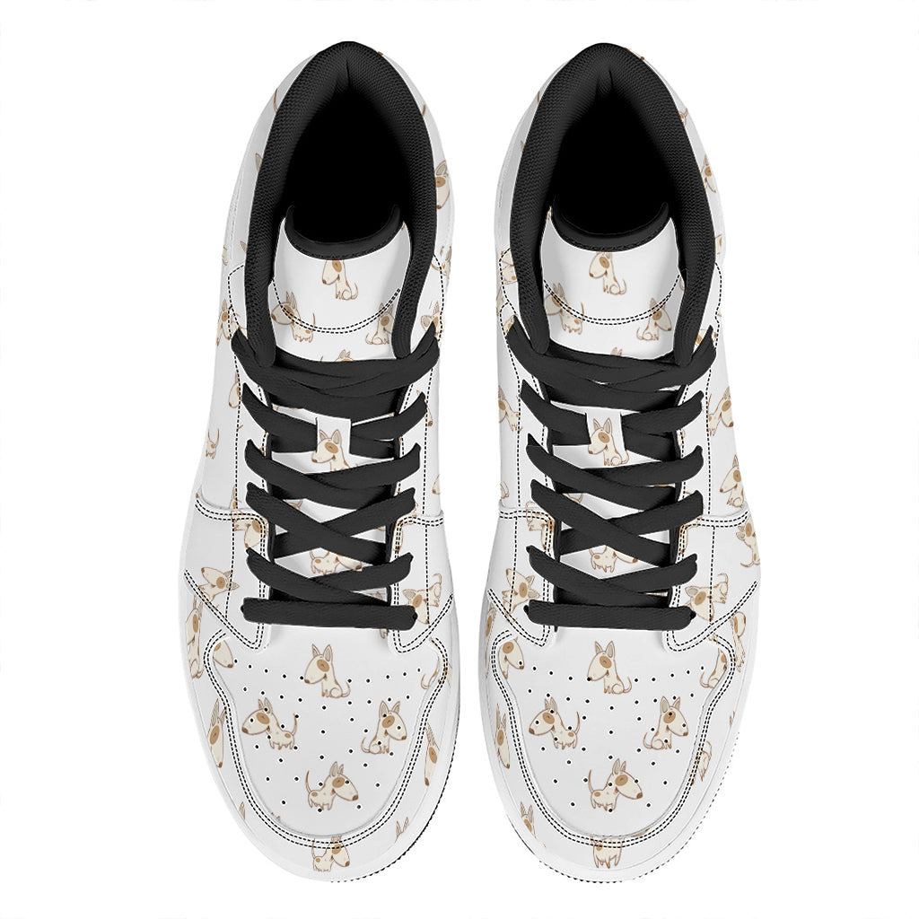 Cartoon Bull Terrier Pattern Print High Top Leather Sneakers