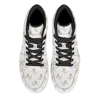 Cartoon Bull Terrier Pattern Print High Top Leather Sneakers