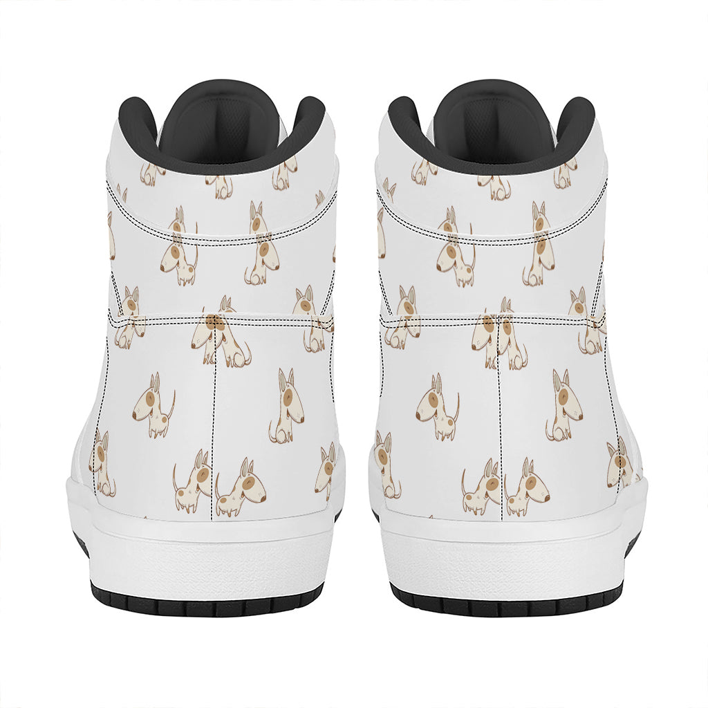 Cartoon Bull Terrier Pattern Print High Top Leather Sneakers