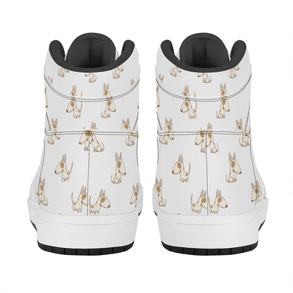 Cartoon Bull Terrier Pattern Print High Top Leather Sneakers