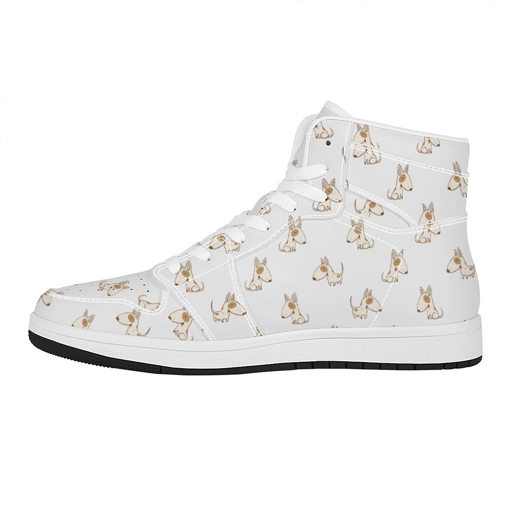 Cartoon Bull Terrier Pattern Print High Top Leather Sneakers