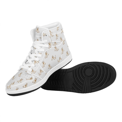 Cartoon Bull Terrier Pattern Print High Top Leather Sneakers
