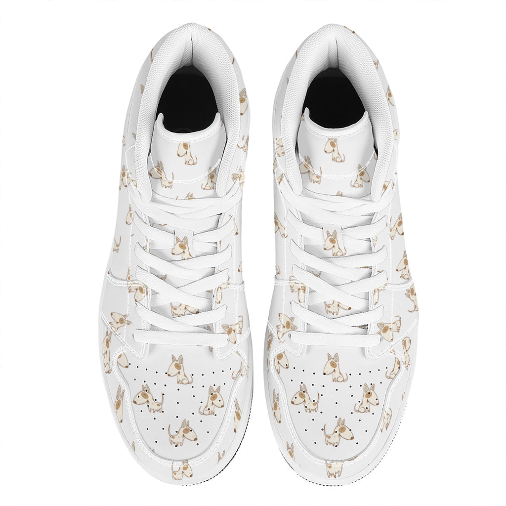 Cartoon Bull Terrier Pattern Print High Top Leather Sneakers