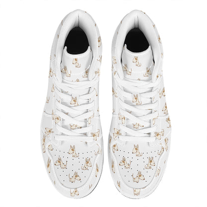 Cartoon Bull Terrier Pattern Print High Top Leather Sneakers