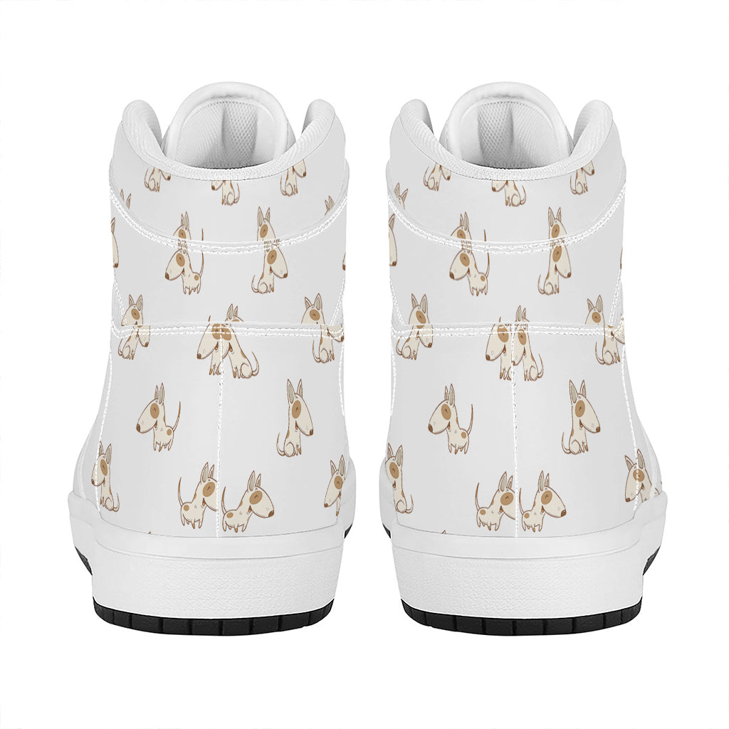 Cartoon Bull Terrier Pattern Print High Top Leather Sneakers