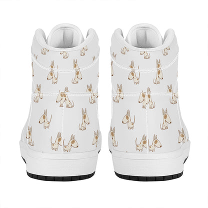 Cartoon Bull Terrier Pattern Print High Top Leather Sneakers