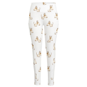 Cartoon Bull Terrier Pattern Print High-Waisted Pocket Leggings