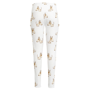 Cartoon Bull Terrier Pattern Print High-Waisted Pocket Leggings