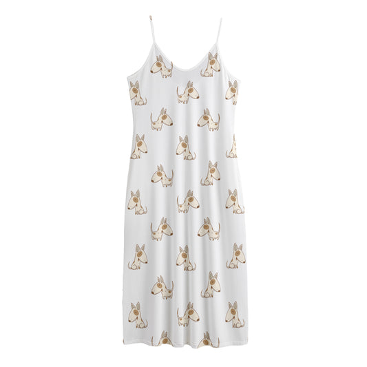 Cartoon Bull Terrier Pattern Print Jersey Midi Cami Dress