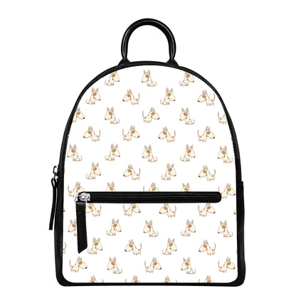 Cartoon Bull Terrier Pattern Print Leather Backpack
