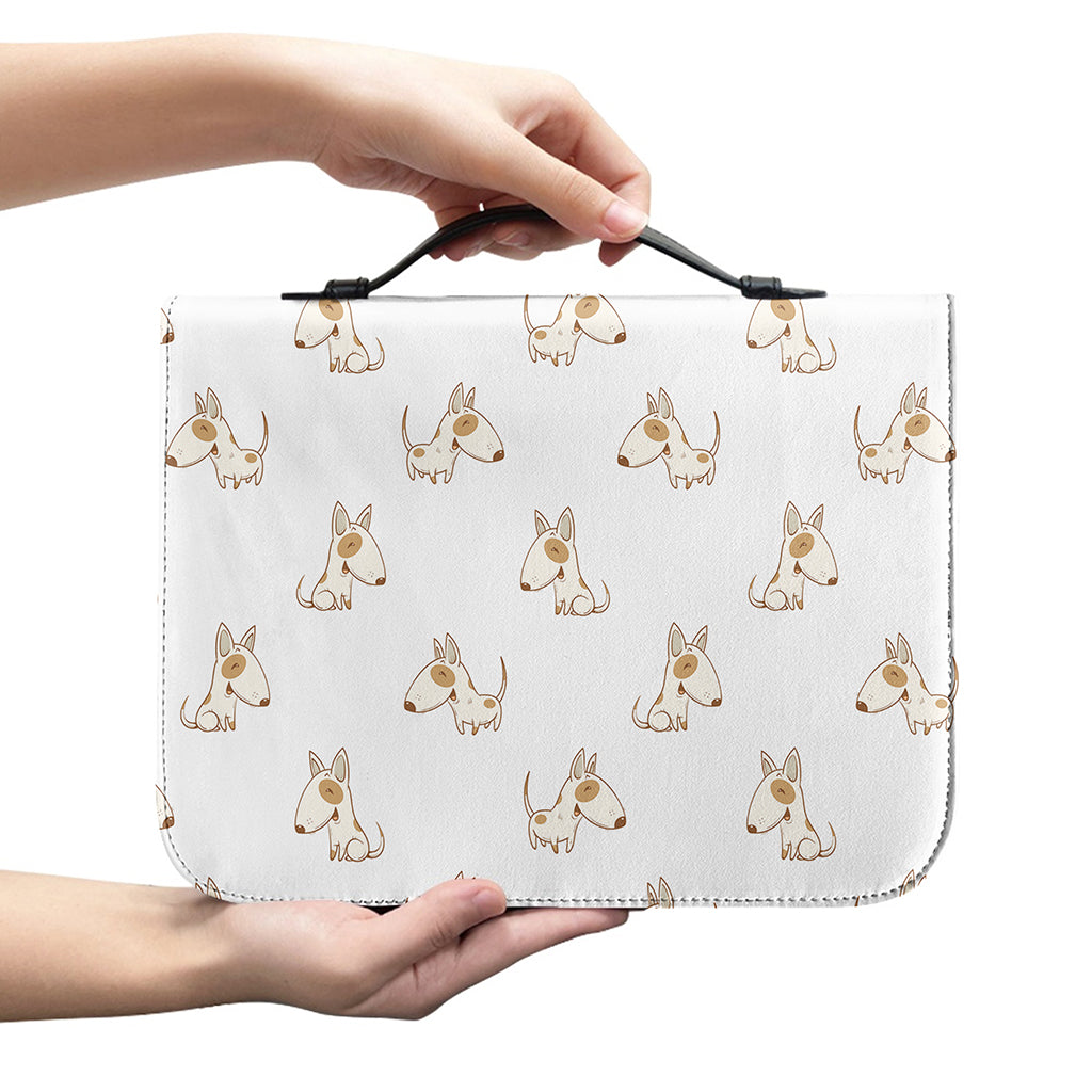 Cartoon Bull Terrier Pattern Print Leather Bible Cover