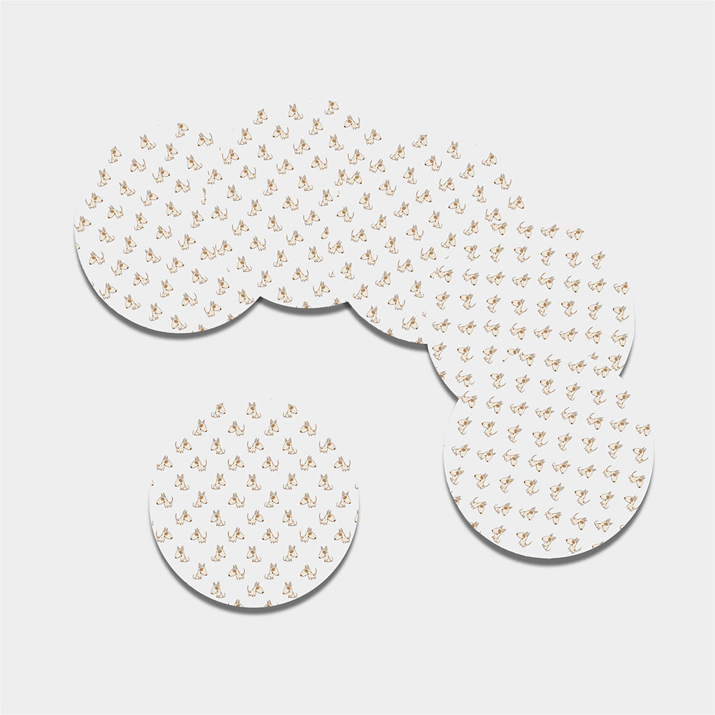 Cartoon Bull Terrier Pattern Print Leather Coaster Set