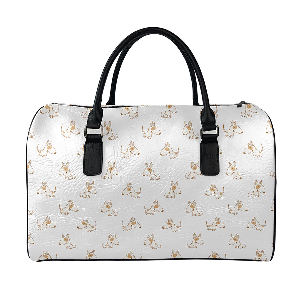 Cartoon Bull Terrier Pattern Print Leather Duffle Bag