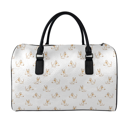 Cartoon Bull Terrier Pattern Print Leather Duffle Bag