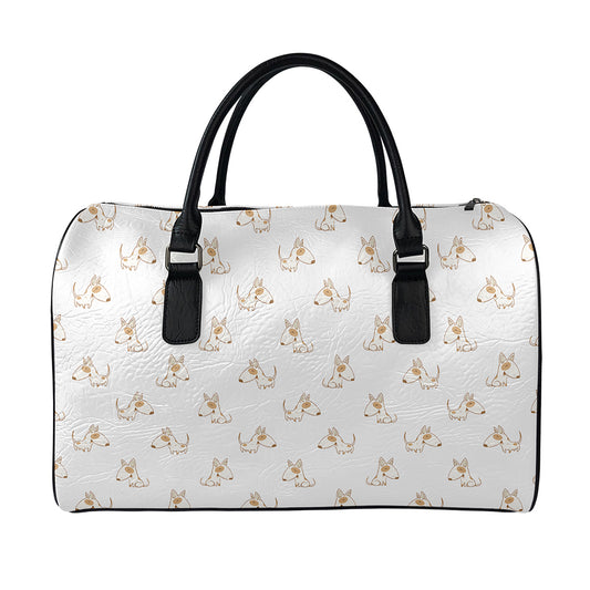 Cartoon Bull Terrier Pattern Print Leather Duffle Bag