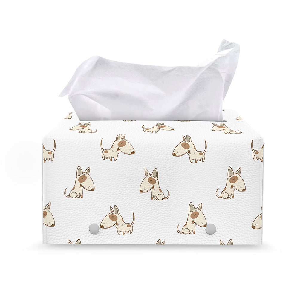 Cartoon Bull Terrier Pattern Print Leather Tissue Box Cover
