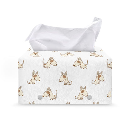 Cartoon Bull Terrier Pattern Print Leather Tissue Box Cover
