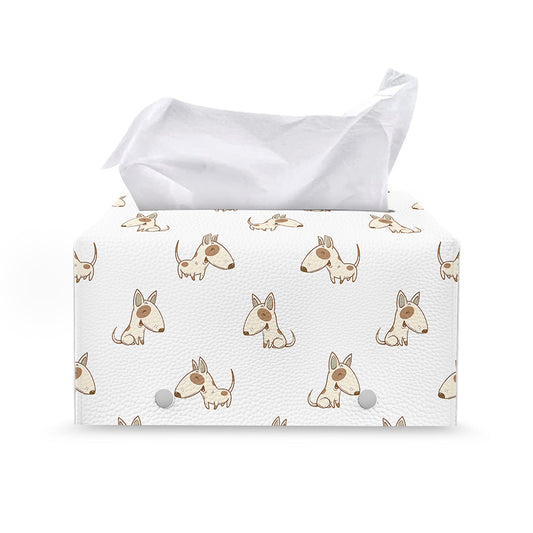 Cartoon Bull Terrier Pattern Print Leather Tissue Box Cover