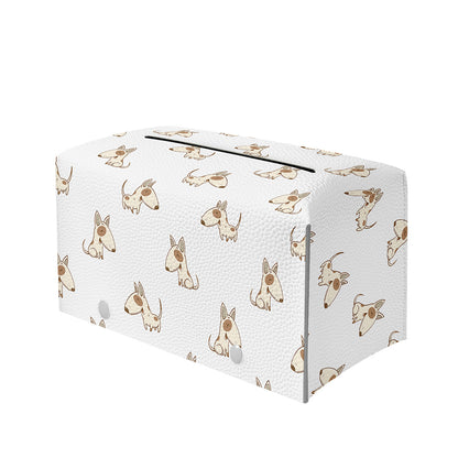 Cartoon Bull Terrier Pattern Print Leather Tissue Box Cover