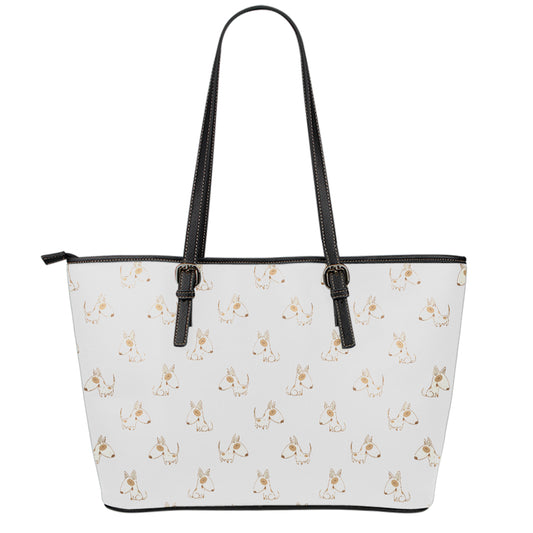 Cartoon Bull Terrier Pattern Print Leather Tote Bag