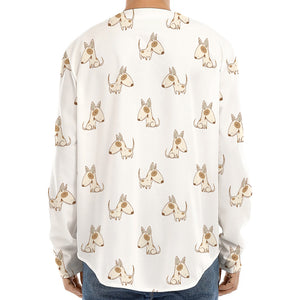 Cartoon Bull Terrier Pattern Print Long Sleeve Baseball Jersey