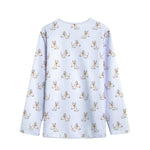 Cartoon Bull Terrier Pattern Print Long Sleeve Short Coat