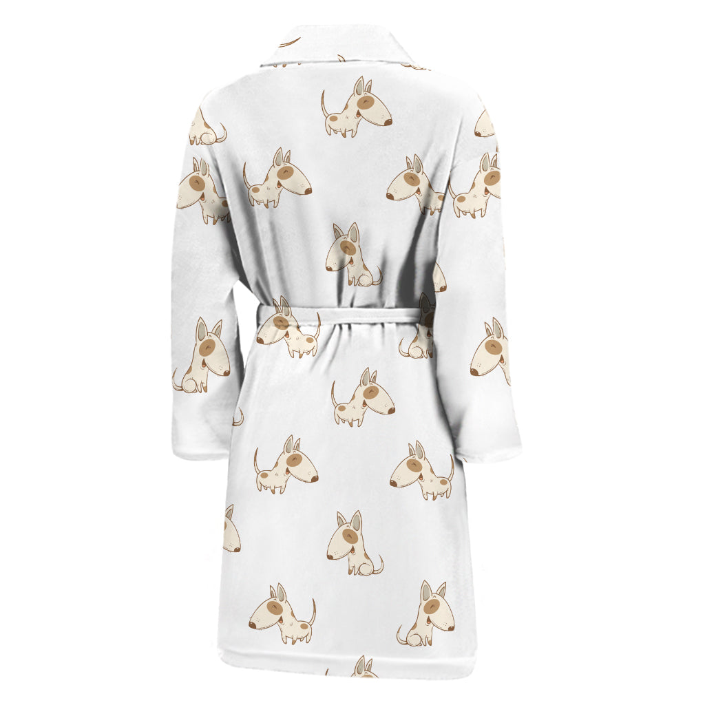 Cartoon Bull Terrier Pattern Print Men's Bathrobe
