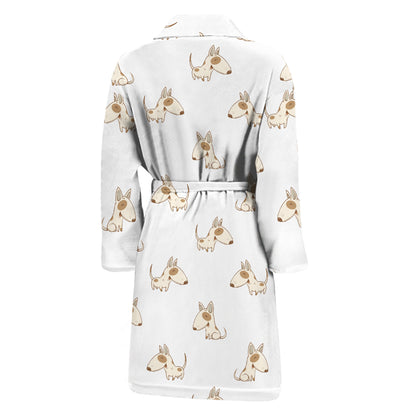 Cartoon Bull Terrier Pattern Print Men's Bathrobe