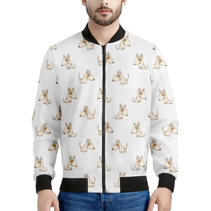 Cartoon Bull Terrier Pattern Print Men's Bomber Jacket