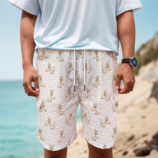 Cartoon Bull Terrier Pattern Print Men's Cargo Shorts