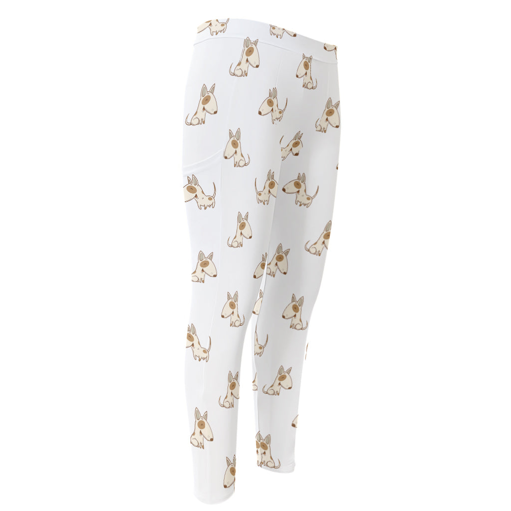 Cartoon Bull Terrier Pattern Print Men's Compression Pants