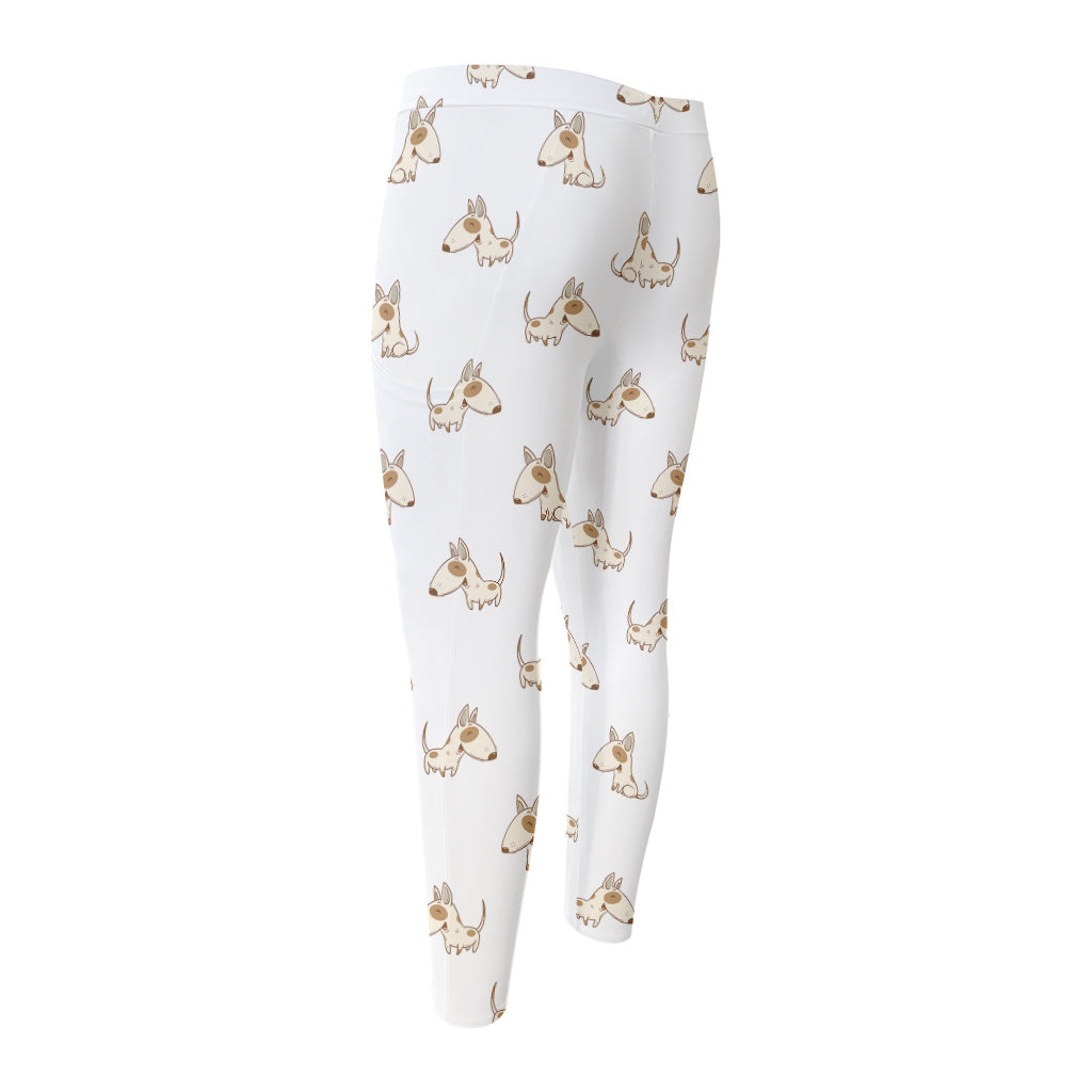 Cartoon Bull Terrier Pattern Print Men's Compression Pants