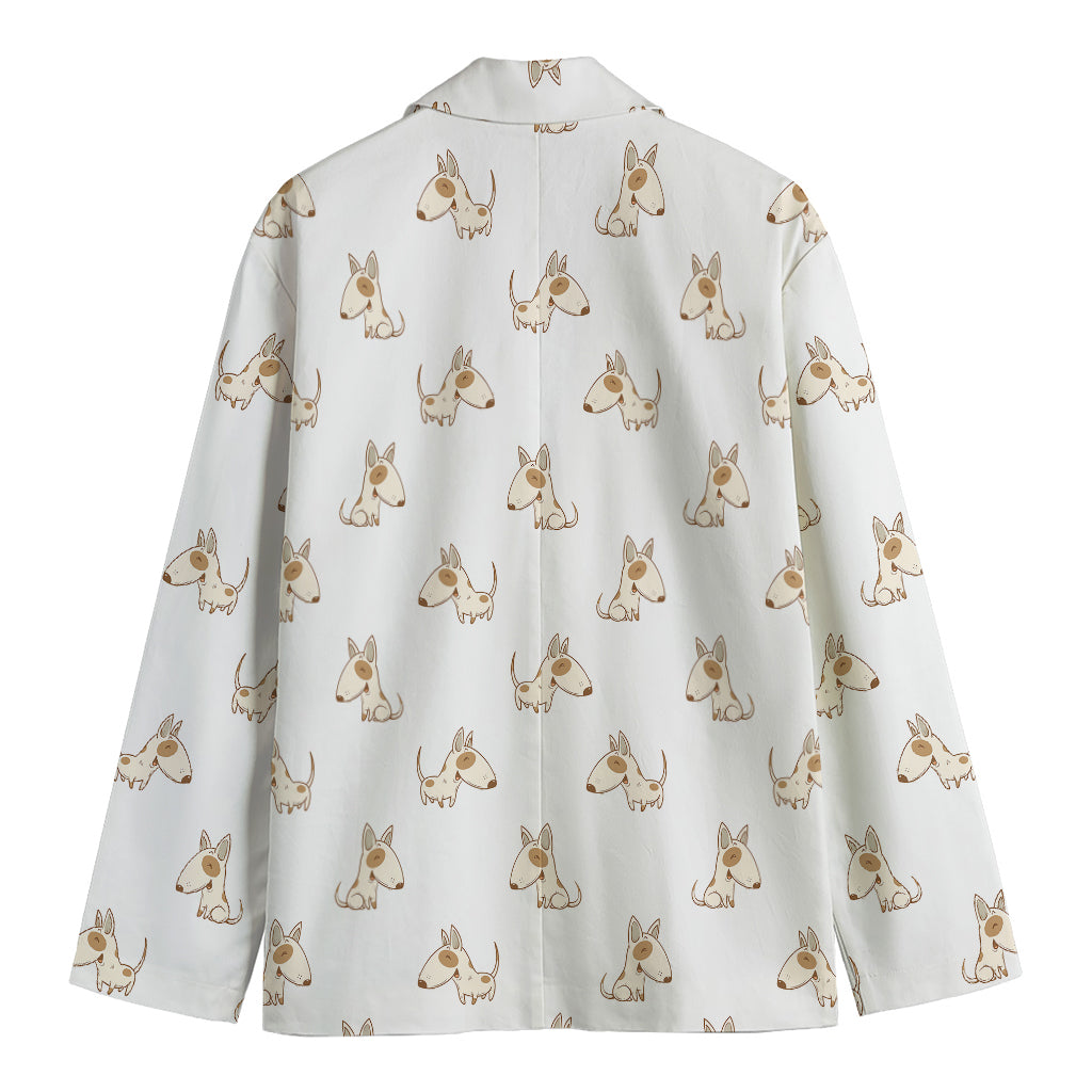 Cartoon Bull Terrier Pattern Print Men's Cotton Blazer