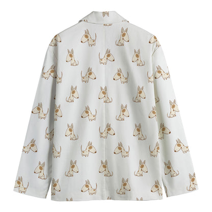 Cartoon Bull Terrier Pattern Print Men's Cotton Blazer