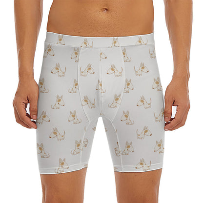 Cartoon Bull Terrier Pattern Print Men's Long Boxer Briefs