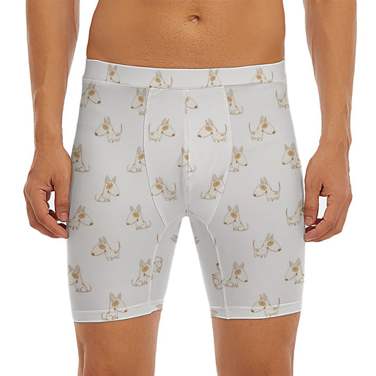 Cartoon Bull Terrier Pattern Print Men's Long Boxer Briefs