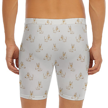 Cartoon Bull Terrier Pattern Print Men's Long Boxer Briefs