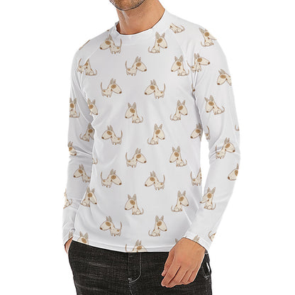 Cartoon Bull Terrier Pattern Print Men's Long Sleeve Rash Guard