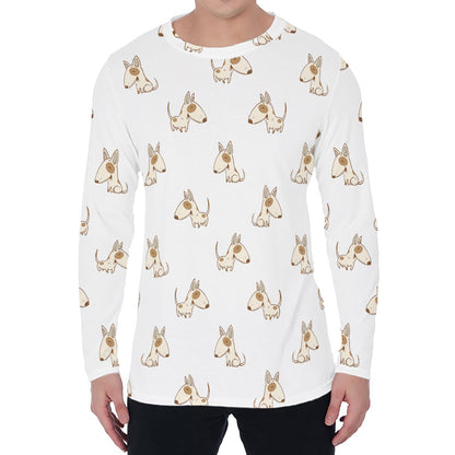 Cartoon Bull Terrier Pattern Print Men's Long Sleeve T-Shirt