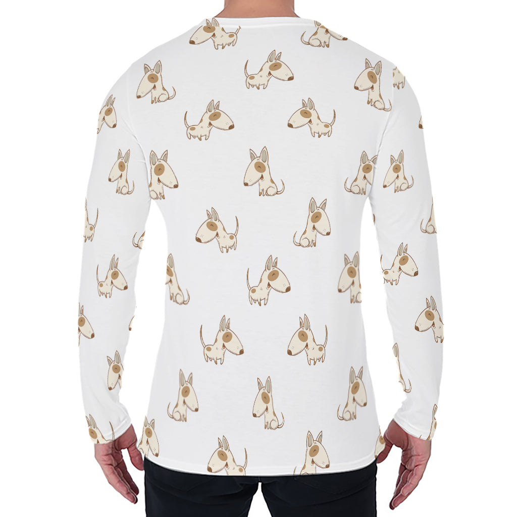 Cartoon Bull Terrier Pattern Print Men's Long Sleeve T-Shirt