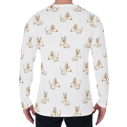 Cartoon Bull Terrier Pattern Print Men's Long Sleeve T-Shirt