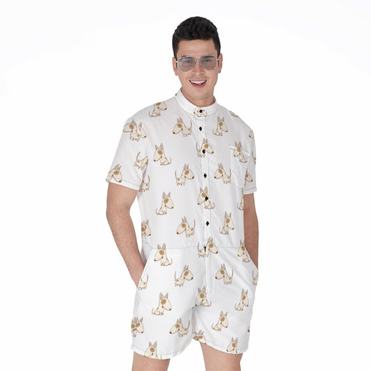 Cartoon Bull Terrier Pattern Print Men's Rompers