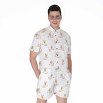 Cartoon Bull Terrier Pattern Print Men's Rompers