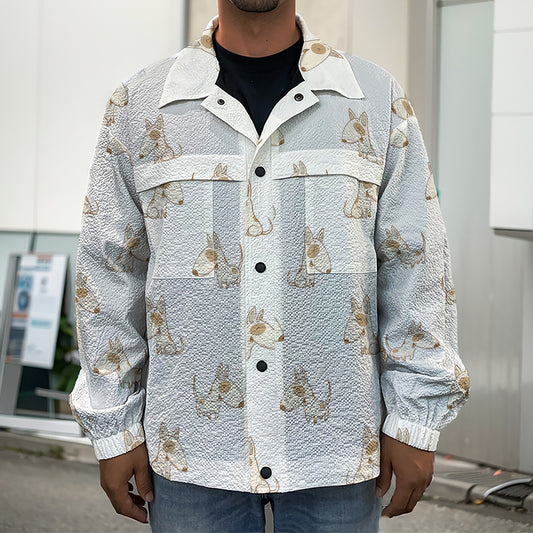 Cartoon Bull Terrier Pattern Print Men's Shirt Jacket