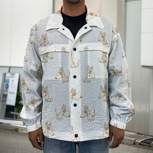 Cartoon Bull Terrier Pattern Print Men's Shirt Jacket