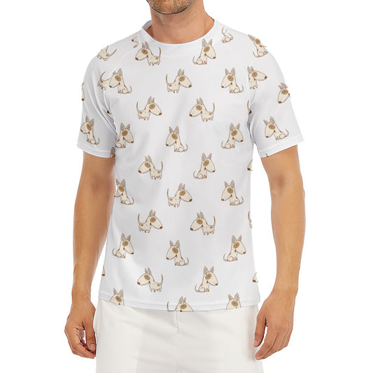 Cartoon Bull Terrier Pattern Print Men's Short Sleeve Rash Guard