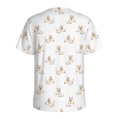 Cartoon Bull Terrier Pattern Print Men's Sports T-Shirt