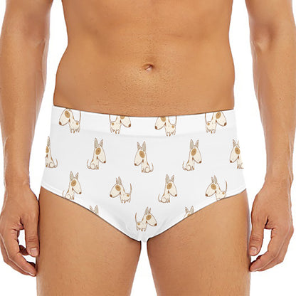Cartoon Bull Terrier Pattern Print Men's Triangle Swim Briefs