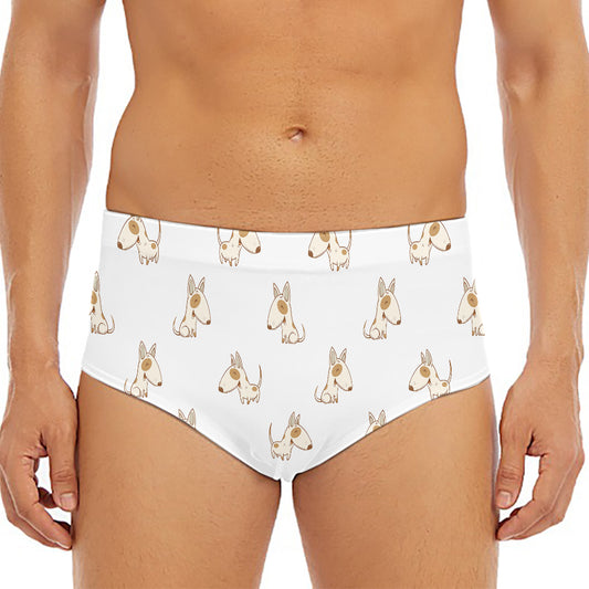 Cartoon Bull Terrier Pattern Print Men's Triangle Swim Briefs