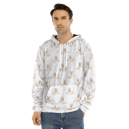 Cartoon Bull Terrier Pattern Print Men's Velvet Pullover Hoodie